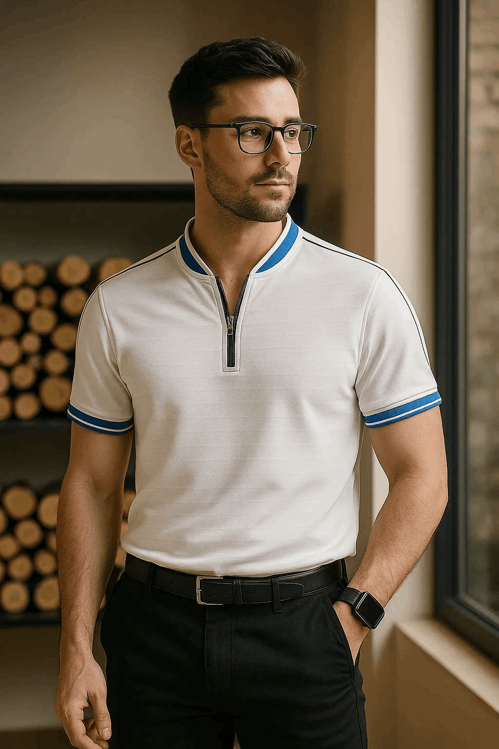 Mens White madmext smoked polo neck shirts - The Divine Shop