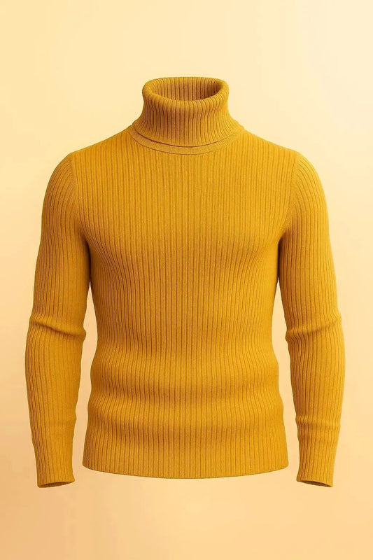 Mustard ribbed turtleneck sweater - The Divine Shop