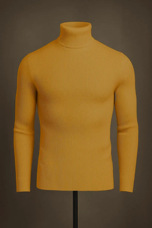 Mustard ribbed turtleneck sweater - The Divine Shop