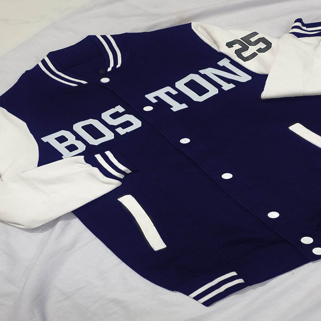 Navy Blue Boston Baseball Jacket - Premium Baseball Jacket from The Divine Shop - Just Rs.2999! Shop now at The Divine Shop