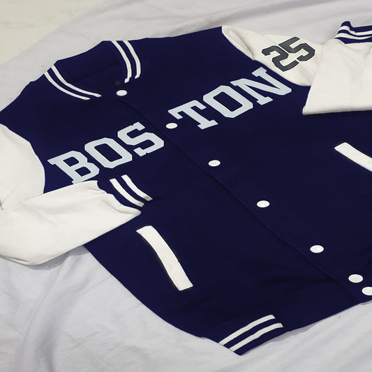 Navy Blue Boston Baseball Jacket - The Divine Shop