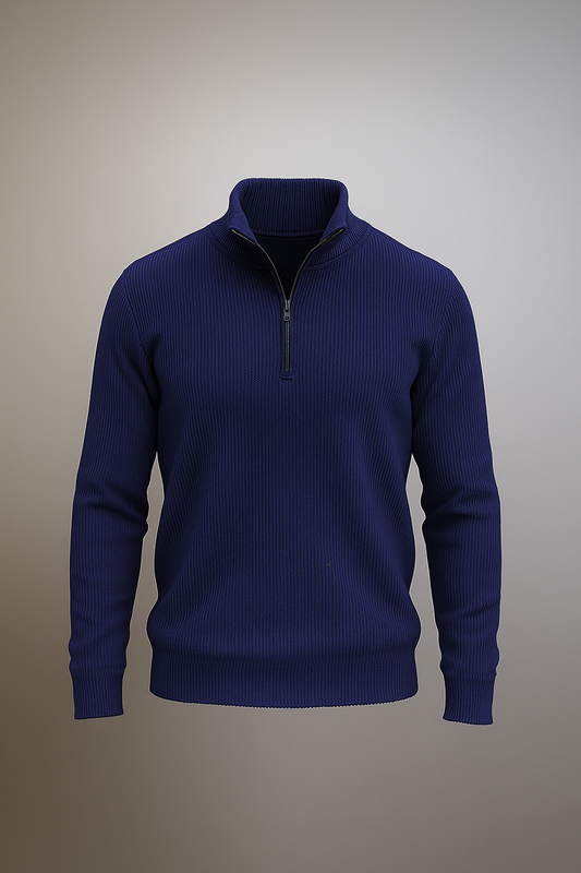 Mens half zipper knitted long sleeves sweater Navy Blue