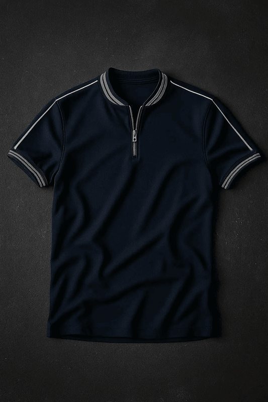 Navy madmext smoked polo neck shirt - The Divine Shop
