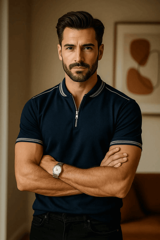 Navy madmext smoked polo neck shirt - The Divine Shop