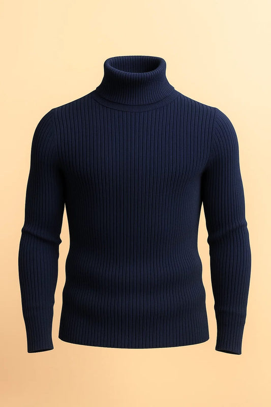Navy ribbed turtleneck sweater - The Divine Shop