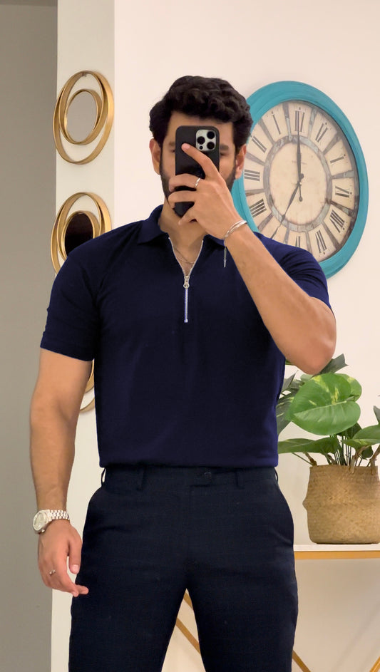 Navy Blue Zipper Polo T-Shirts