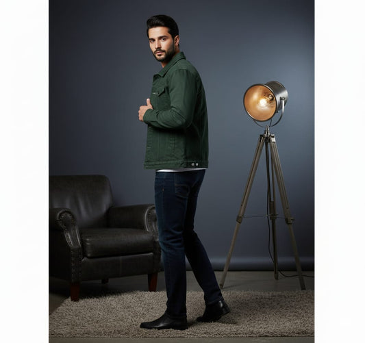 Olive green denim jacket export quality green - The Divine Shop