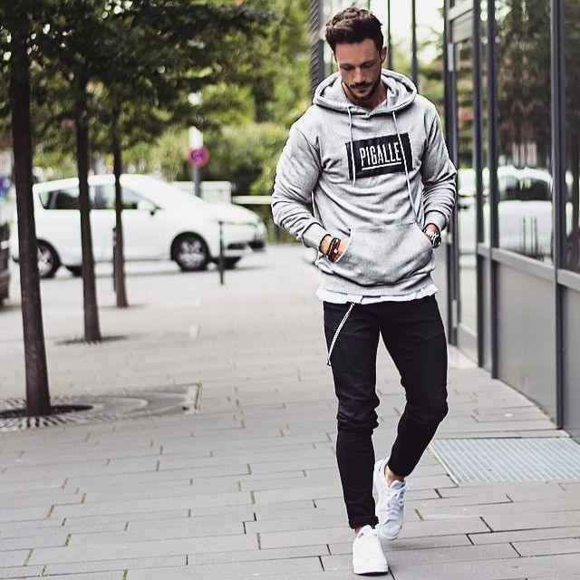 Pigalle printed hazel grey hoodie man black jeans - Premium Hoodies from My Store - Just Rs.1799! Shop now at The Divine Shop