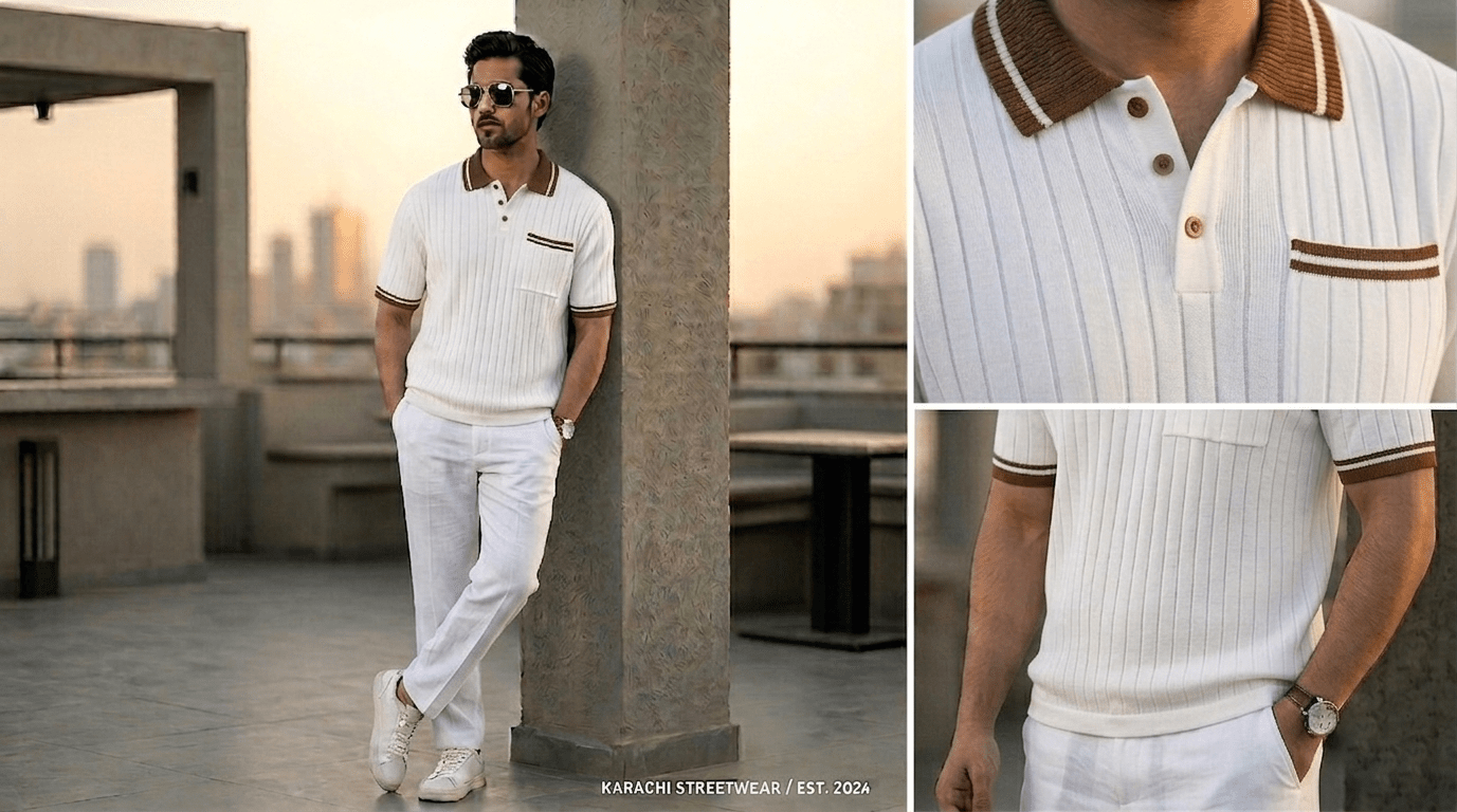 Slim Fit Ribbed Knit Polo T-Shirt for Men – Premium Fabric - The Divine Shop